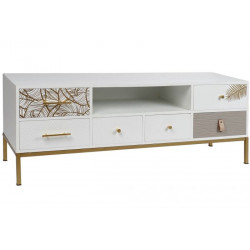 Mueble Tv Dorado y Blanco