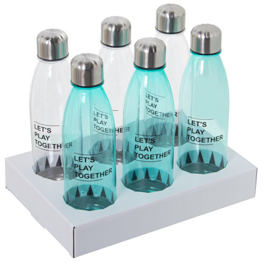 Set 6 botellas Transparente/ celeste y cromado