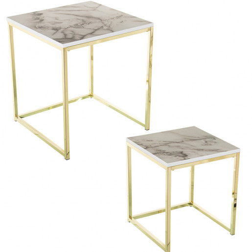set 2 mesas auxiliares dorado e imitacion marmol