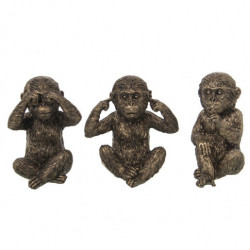 Set 3 figuras monos dorado envejecido