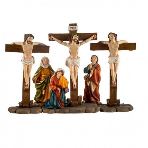 Representacion crucifixion Jesus entre ladrones 14 cm