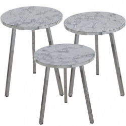 Set 3 mesas auxiliares cromado y efecto marmol