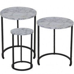 Set 3 mesas auxiliares negro y efecto marmol
