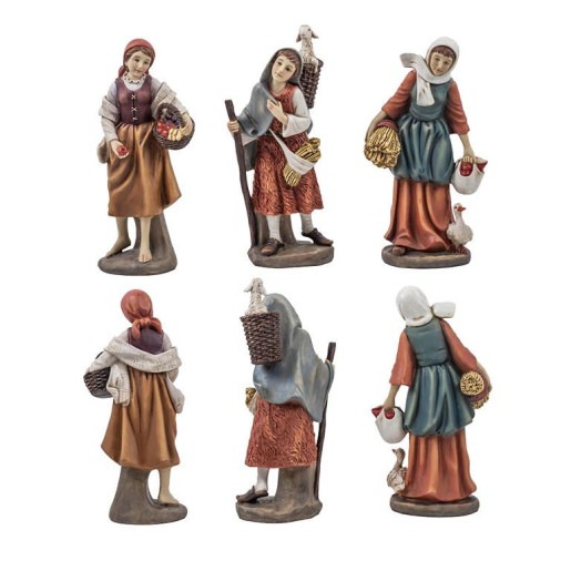 Set de 6 figuras de oficios como lavandera, soldado, vendedora de fruta, etc