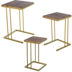 Set 3 mesas auxiliares dorado y roble