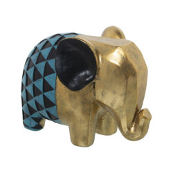 Figura elefante dorado, azul y negro