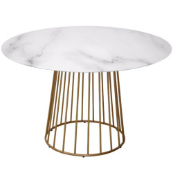Mesa comedor efecto marmol blanco y dorado