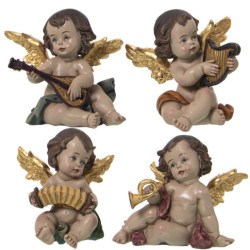 Set 4 figuras angeles beige y dorado