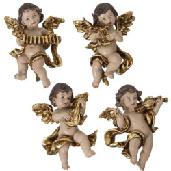 Set 4 figuras angel musico beige y dorado