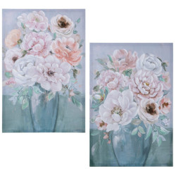 Set 2 cuadros lienzos tonos rosas, blancos y azules