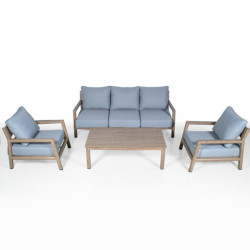 Set 2 sillones, sofa y mesa centro natural y azulado