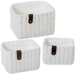 Set de 3 cestas rectangulares blanco