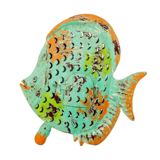Figura portavelas verde y naranja