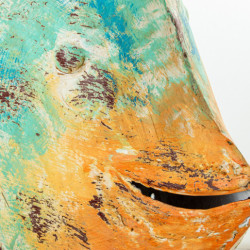 Figura portavelas azul y naranja