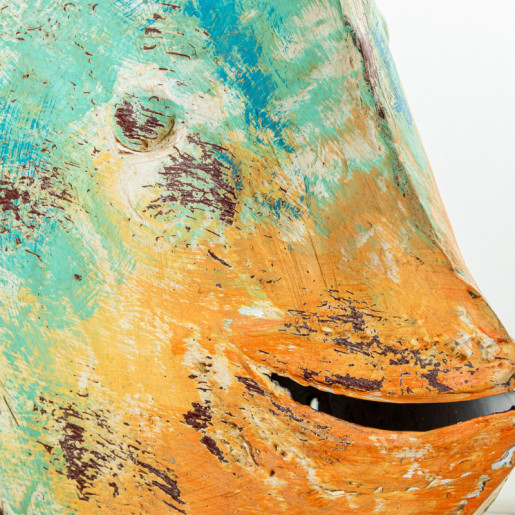 Figura portavelas azul y naranja