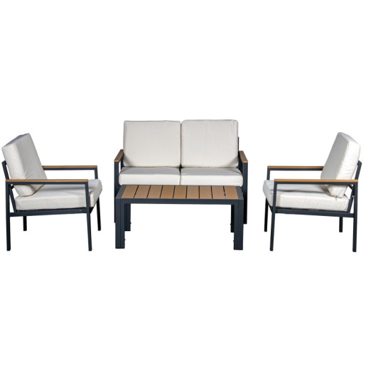 Set sofa con 2 sillones y mesa antracita y beige