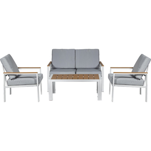 Set sofa con 2 sillones y mesa blanco y gris