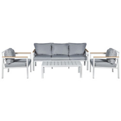 Set sofa con 2 sillones y mesa blanco y gris