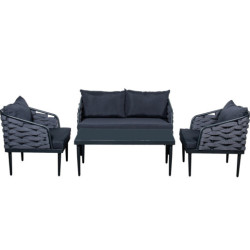 Set sofa con 2 sillones y mesa gris oscuro