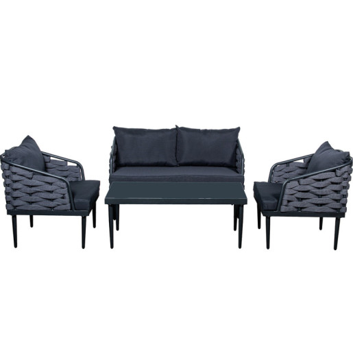 Set sofa con 2 sillones y mesa gris oscuro