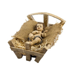 Niño Jesus en Cuna de Madera de Resina Pintado a Mano de 22 cm