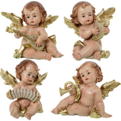 Set 4 figuras angel beige y dorado