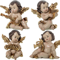 Set 4 figuras angel beige y dorado