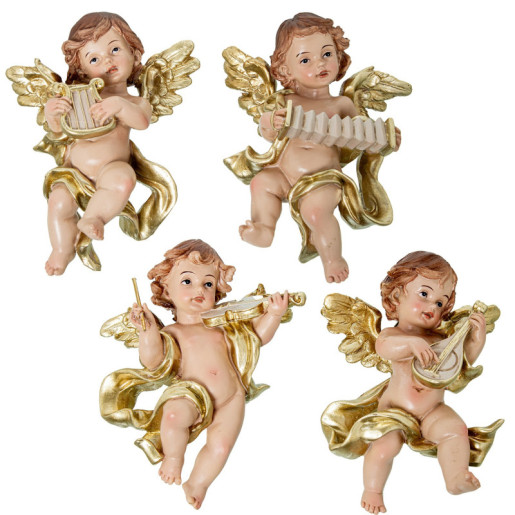 Set 4 figuras angel beige y dorado