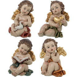 Set 4 figuras angel beige y dorado