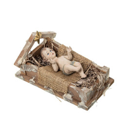 Figura niño jesus en pesebre beige y marron