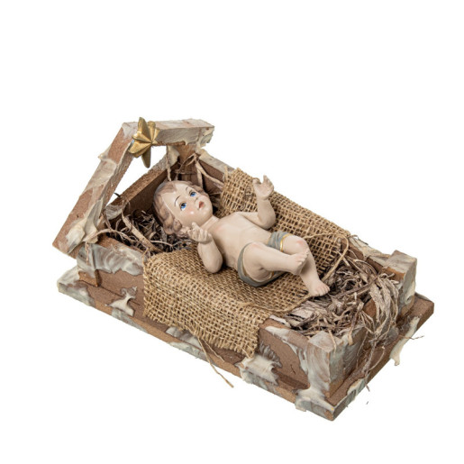 Figura niño jesus en pesebre beige y marron