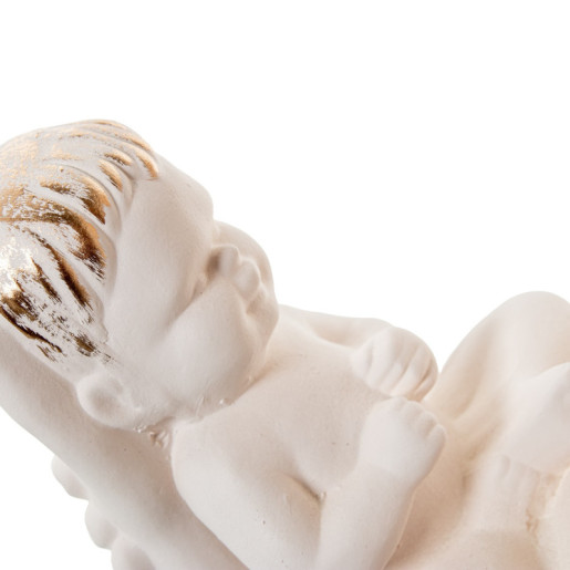 Figura mujer con bebe crema y dorado