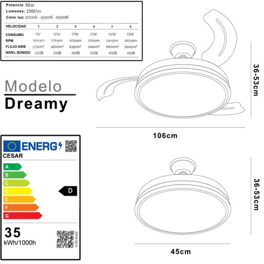 Ventilador techo negro
