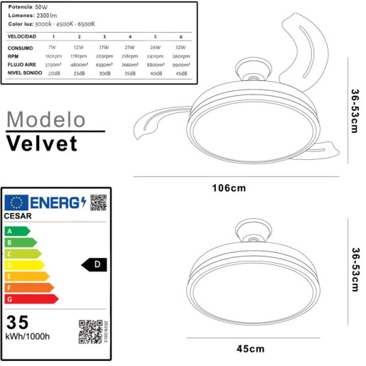 Ventilador techo crema