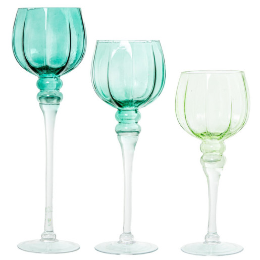 Set 3 copas  azul-verde y transparente