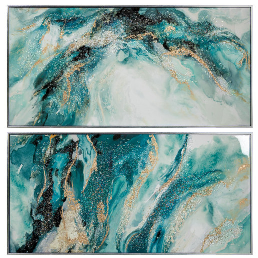 Set 2 cuadros verdes y dorado