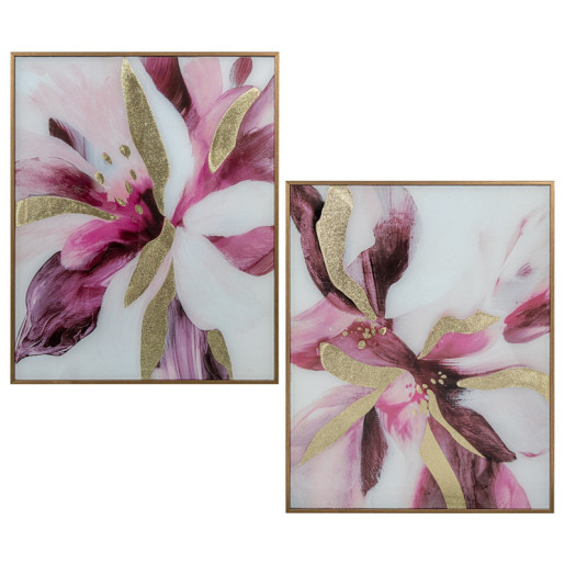 Set 2 cuadros rosas y dorado