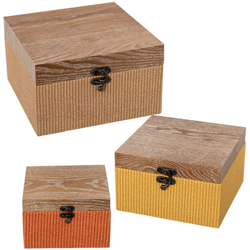 Set 3 cajas marron, naranja y amarillo