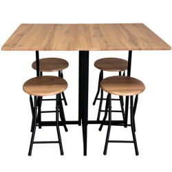 Set mesa plegable con 4 taburetes negro y natural