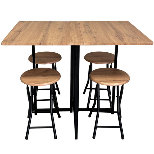 Set mesa plegable con 4 taburetes negro y natural