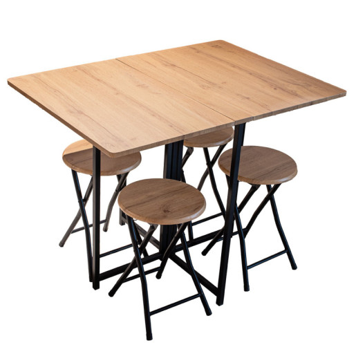 Set mesa plegable con 4 taburetes negro y natural