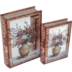 Set 2 cajas libro natural, blanco y verde