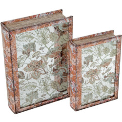 Set 2 cajas libro natural, blanco y verde