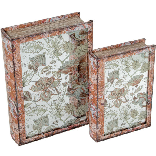 Set 2 cajas libro natural, blanco y verde