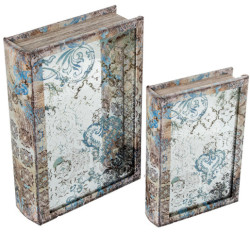 Set 2 cajas libro natural y floreado