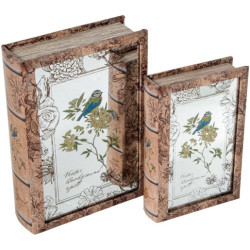 Set 2 cajas libro natural y floreado