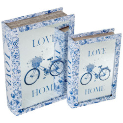 Set 2 cajas libro azul y blanco