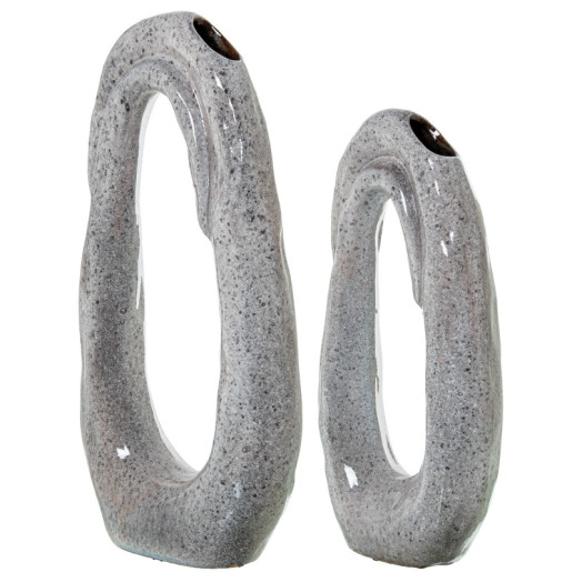 Set 2 jarrones gris claro brillo