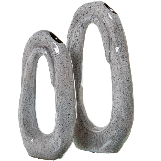 Set 2 jarrones gris claro brillo
