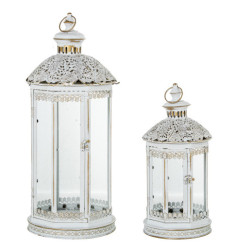 Set 2 faroles blanco y dorado